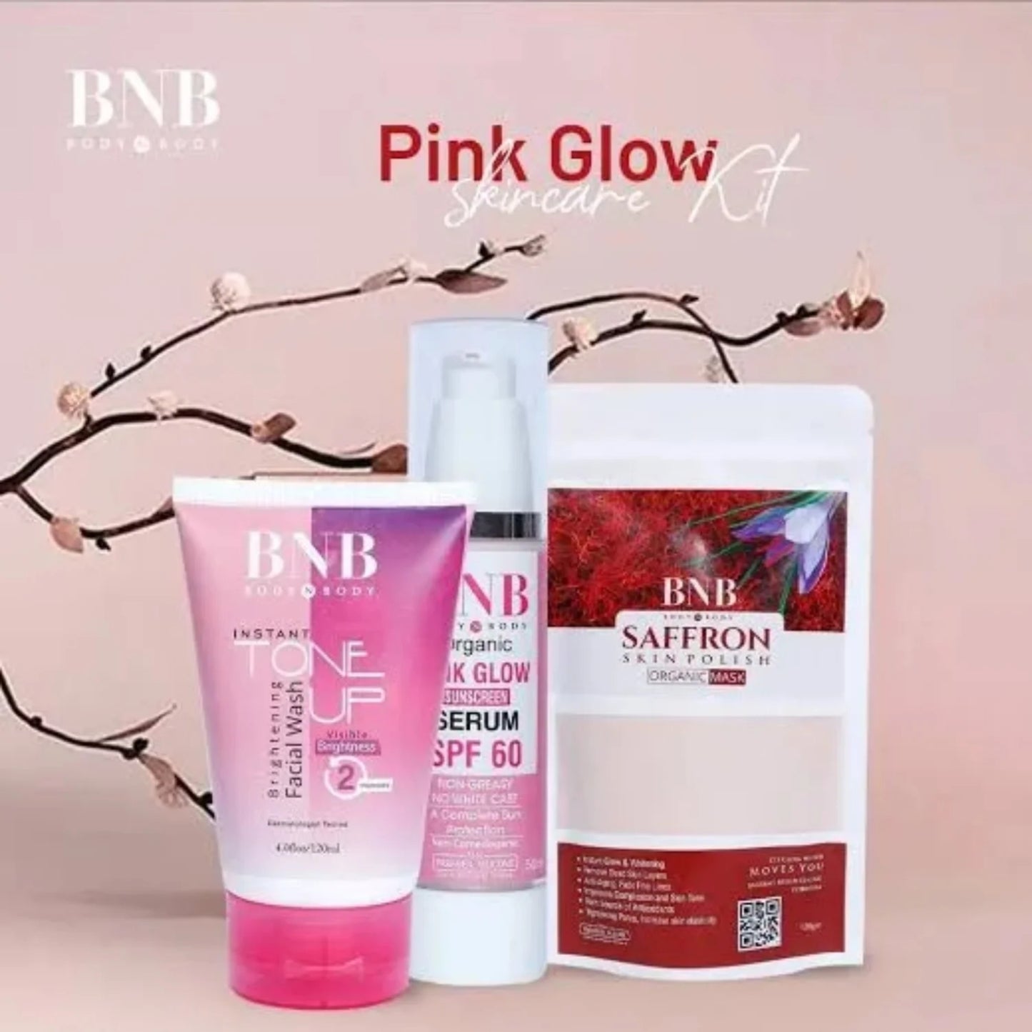 BNB Pink Face Glow Kit | 3-in-1 Skincare Wash Mask SPF Protection Set