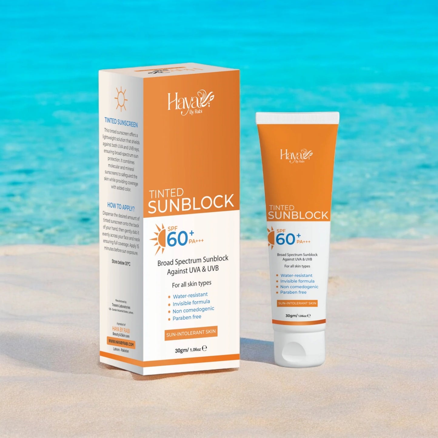 Haya Tinted Sunblock SPF 60+ | Natural Tint | Broad Spectrum UV Protection | Lightweight & Non-Greasy